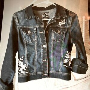 Women’s jean jacket with silver floral lace